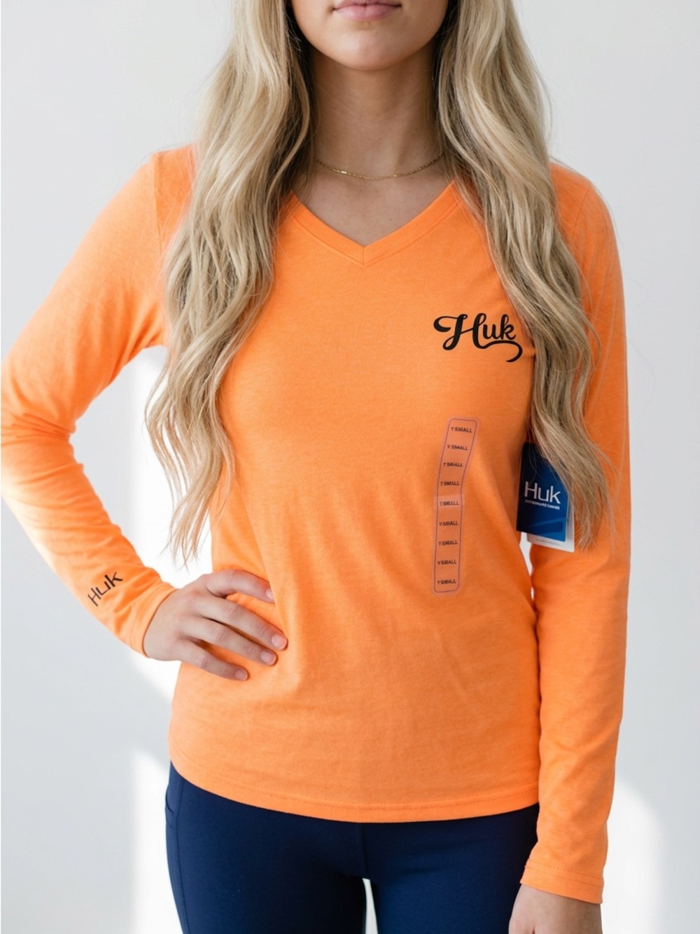 Huk Women’s XS Long Sleeve Fishing Performance Neon Orange T Shirt